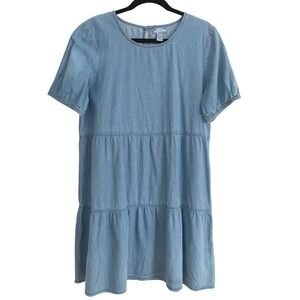 Studio West Womens Light Wash Denim Tiered Babydoll Mini Dress Cotton Blue L